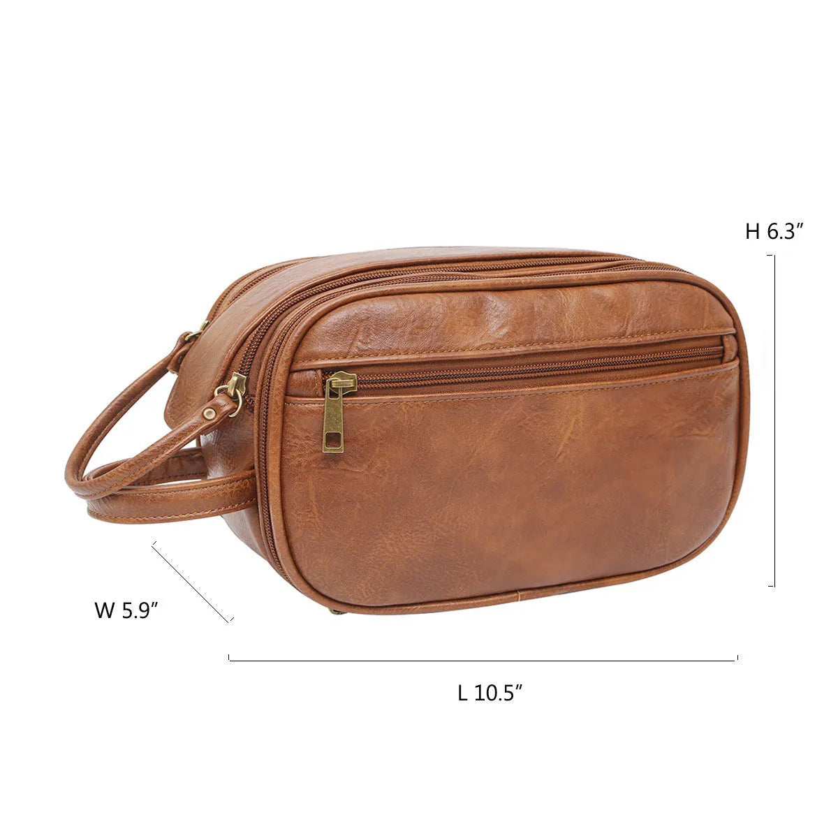 Men's solid colour Pu toiletry bag for travel storage, shown in black and brown options.