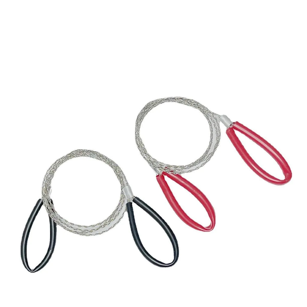 German stainless steel survival wire saw with black and red colour options, 75cm total length
