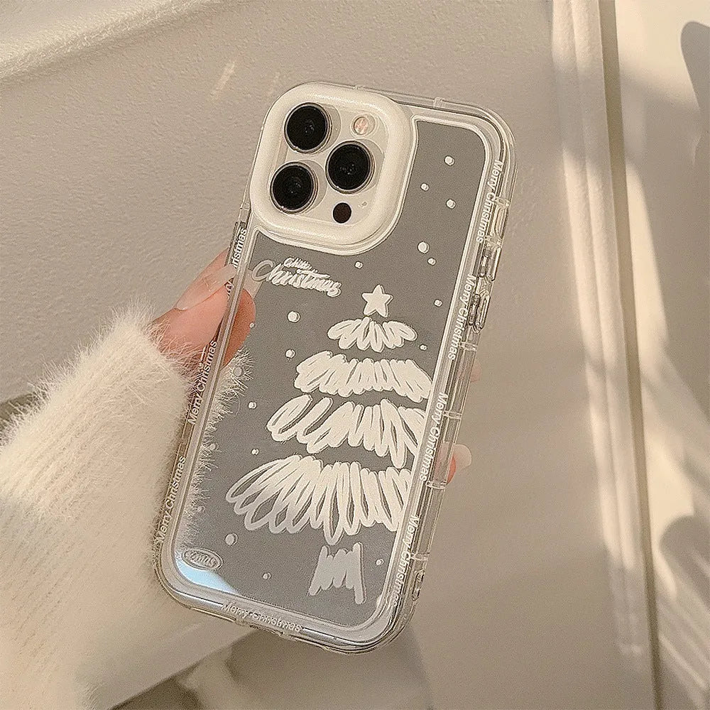 Mirror snow white Christmas tree phone case for Apple iPhone with TPU hard case back anti-fall protection