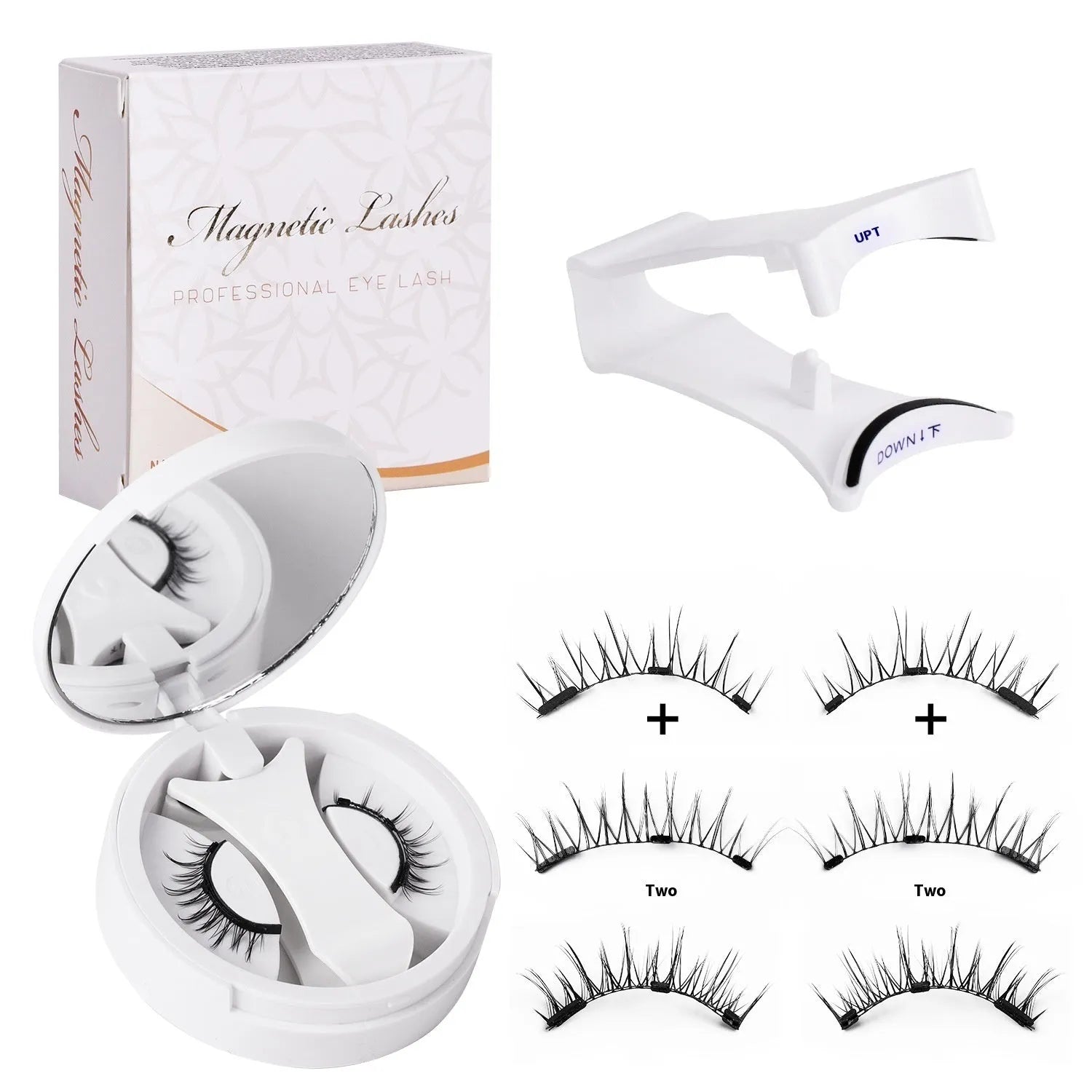 Magnetic false eyelashes inside a portable integrated soap holder case.