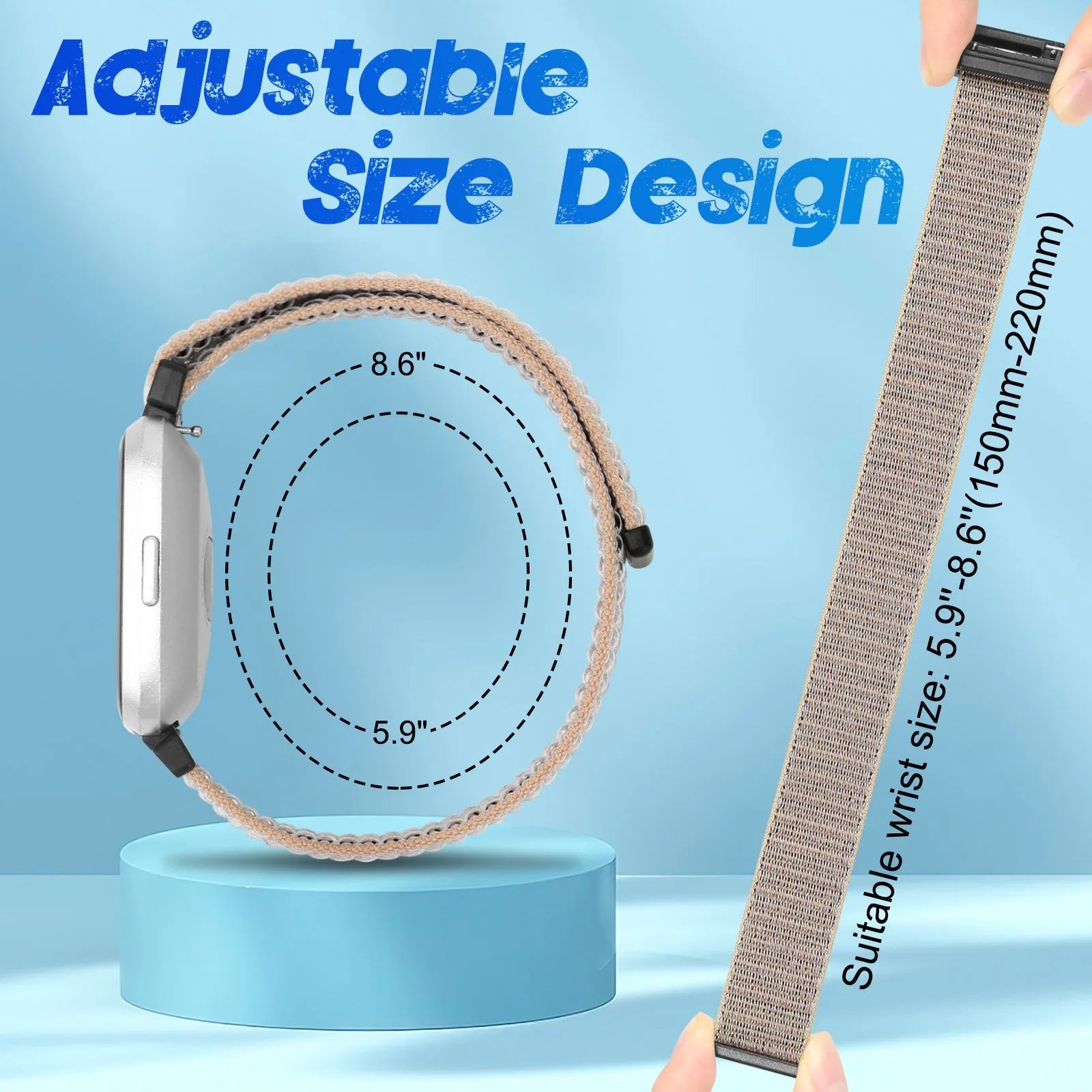 Nylon loop watch band for Fitbit Versa 2 and Sense 2 with velcro closure in army green colour