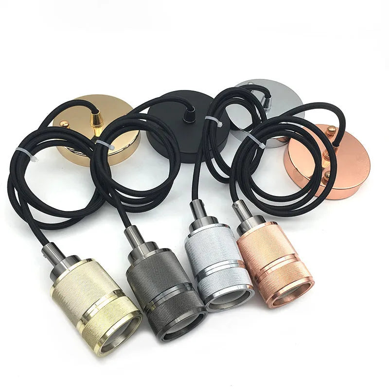 Retro-style DIY chandelier ceiling light assembly kit in chrome finish with braided cord