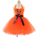 Children's creative festival Halloween cute pumpkin girl dress in orange yarn with mesh fabric and sling style
