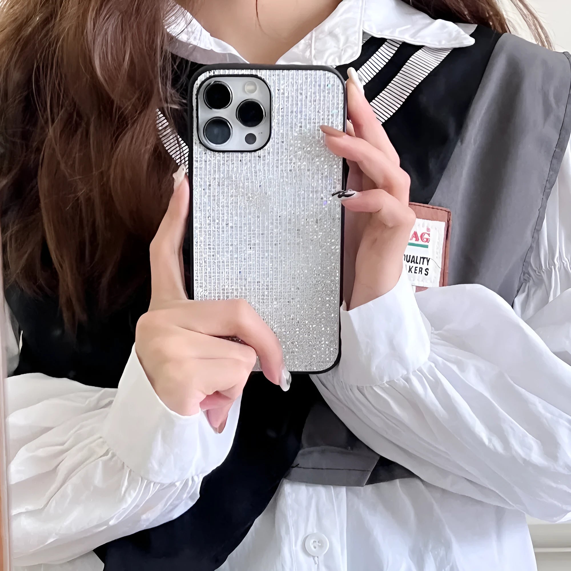 Creative rhinestone phone case in black with matte PC finish for iPhone 16 Pro Max