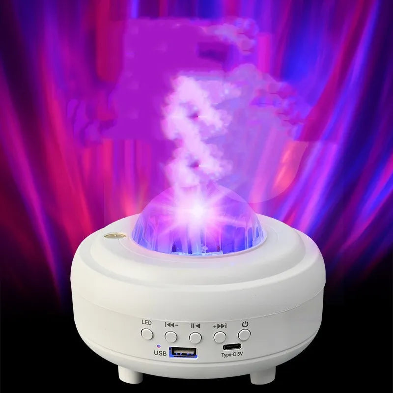 Galaxy star projector night light showing starry sky projection with Bluetooth speaker