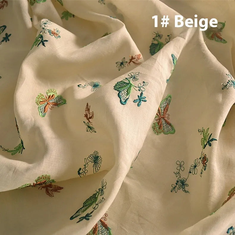 Pure ramie embroidery cloth fabric for Hanfu making in beige, green and dark green colours