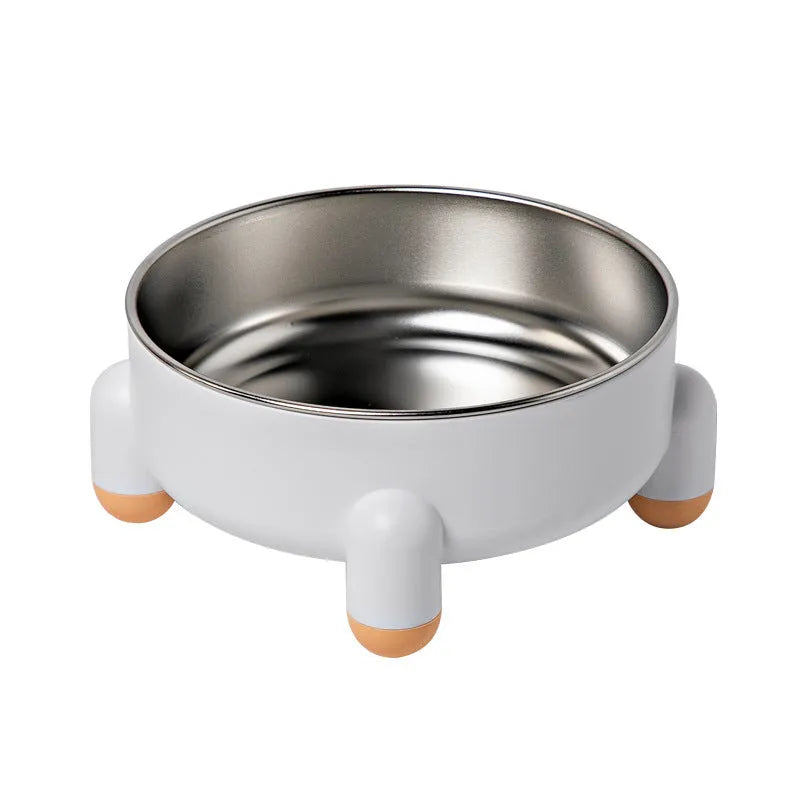 Non-slip stainless steel pet food bowl with high foot in green, pink, and white colour options