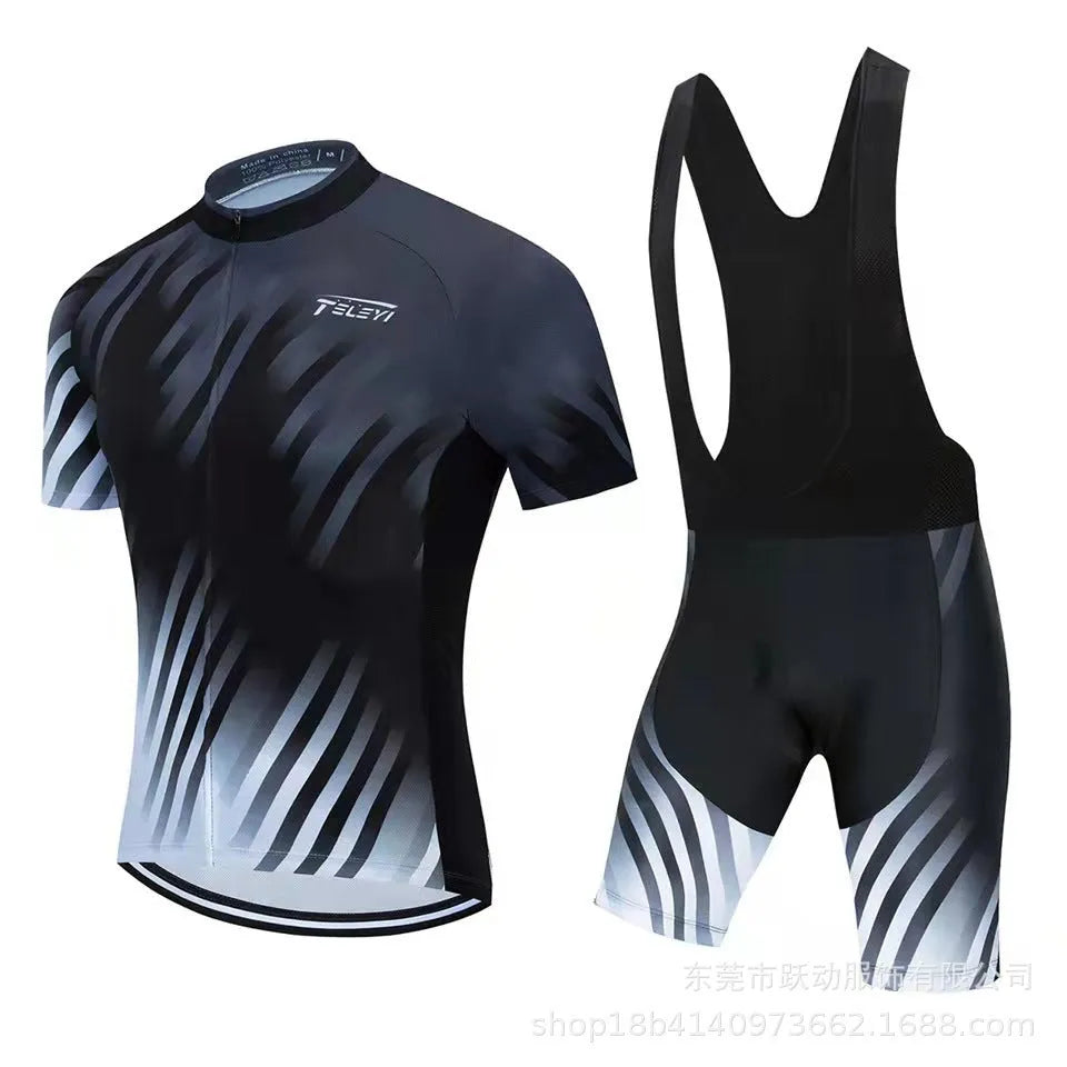 Men's and women's cycling jersey set with top and trousers for mountain and road biking in summer.