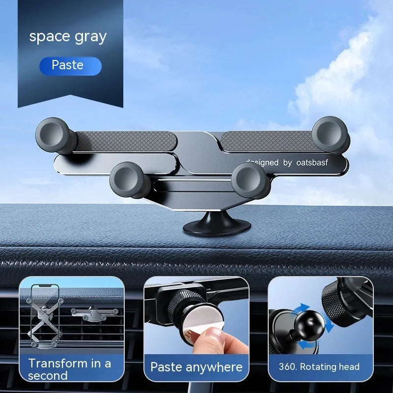 Silver aluminum alloy car air vent phone holder bracket with snap-on clip.