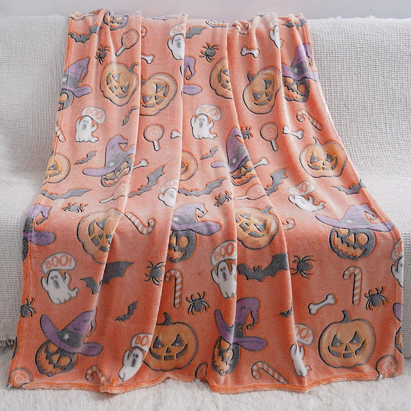 Colourful cartoon print children's flannel blanket, shown in two size options.