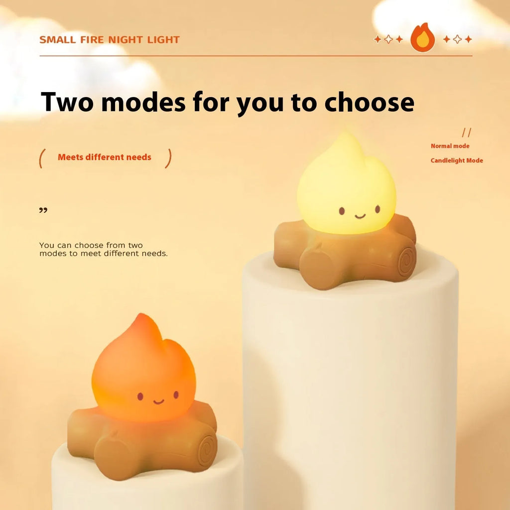 Cartoon small fire pile night lamp with ABS shade and built-in battery