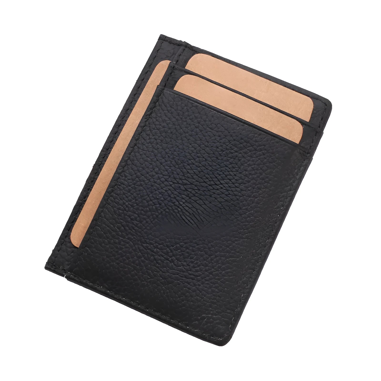 Men's genuine leather slim card holder in solid dark brown colour on plain background
