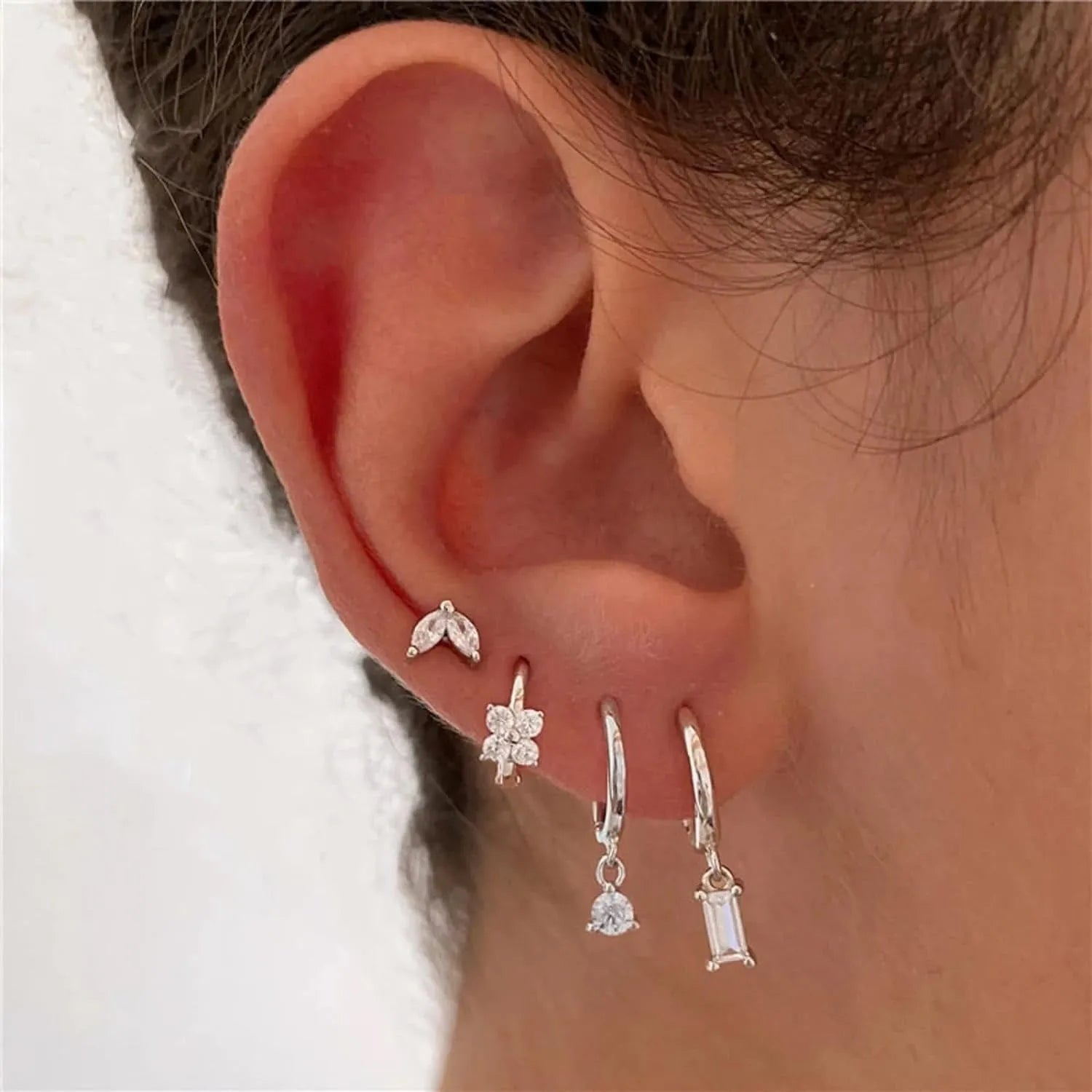 Copper geometric earrings four-piece set with star and shape designs in gold or silver electroplated finish