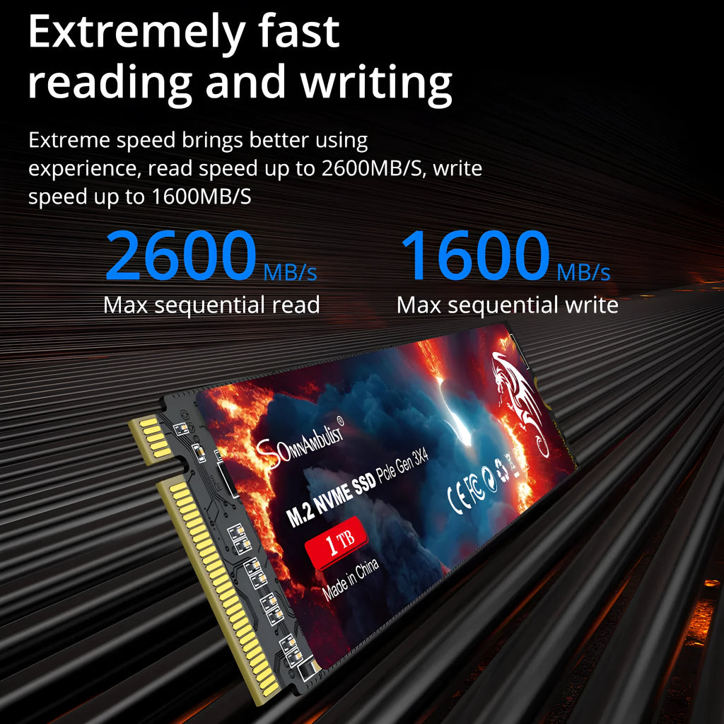 M.2 NVMe PCIe 3.0 Solid State Drive for desktop computers, showing compact 80mm length.