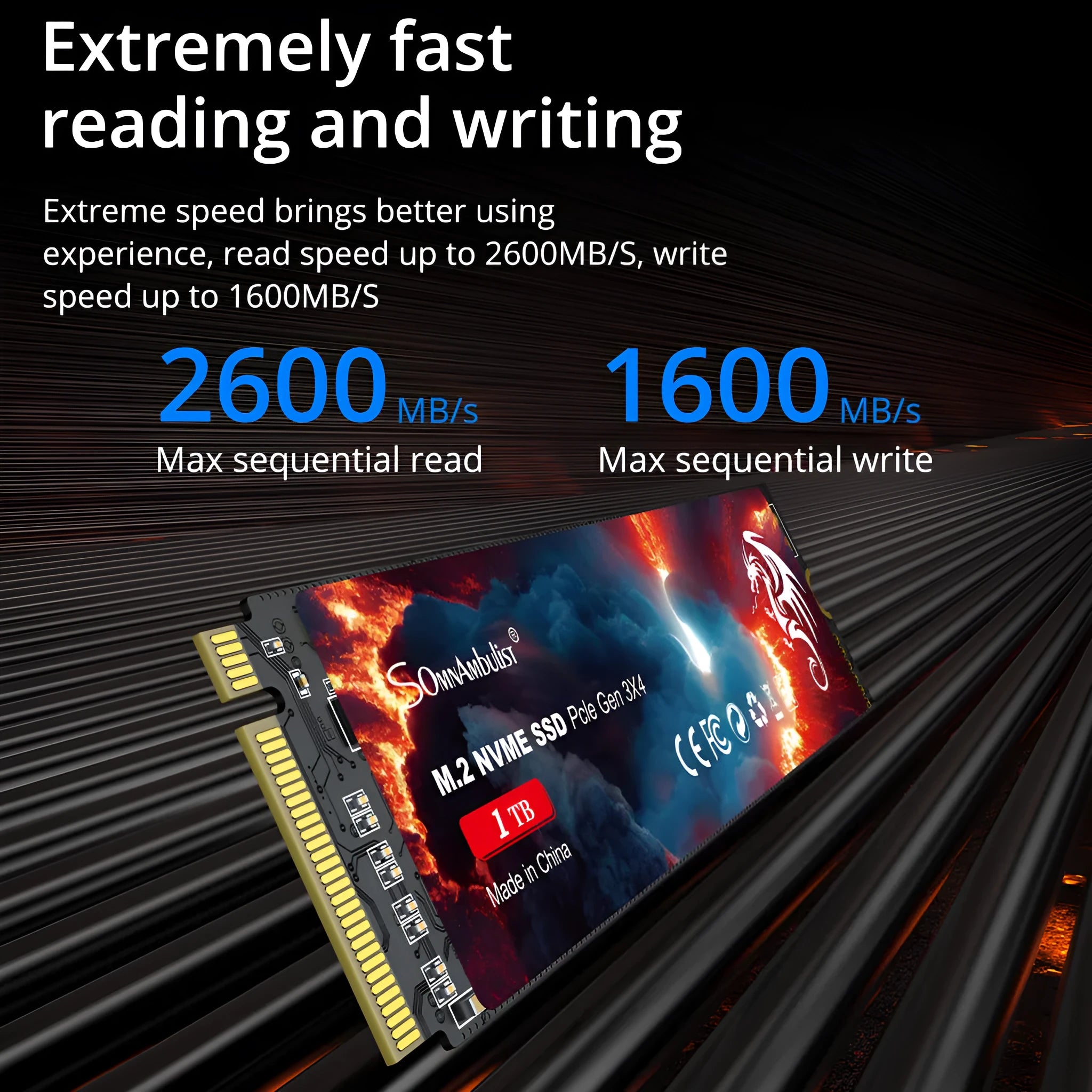 M.2 NVMe PCIe 3.0 Solid State Drive for desktop computers, showing compact 80mm length.