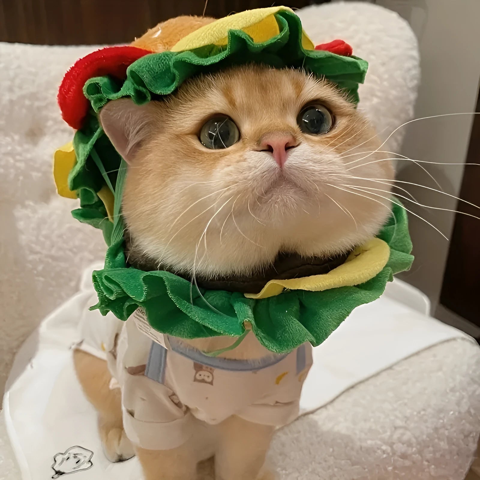 Soft fabric cartoon burger headdress collar for cats with adjustable strap