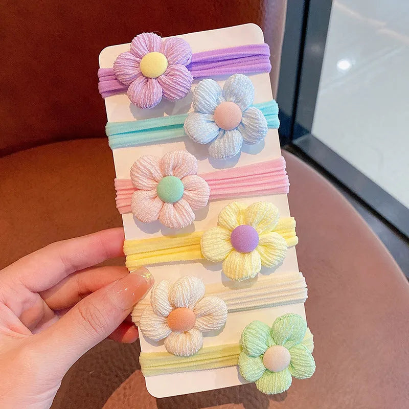 Children's cloth headband 6-piece set with flower and plum blossom motifs in pastoral style for girls