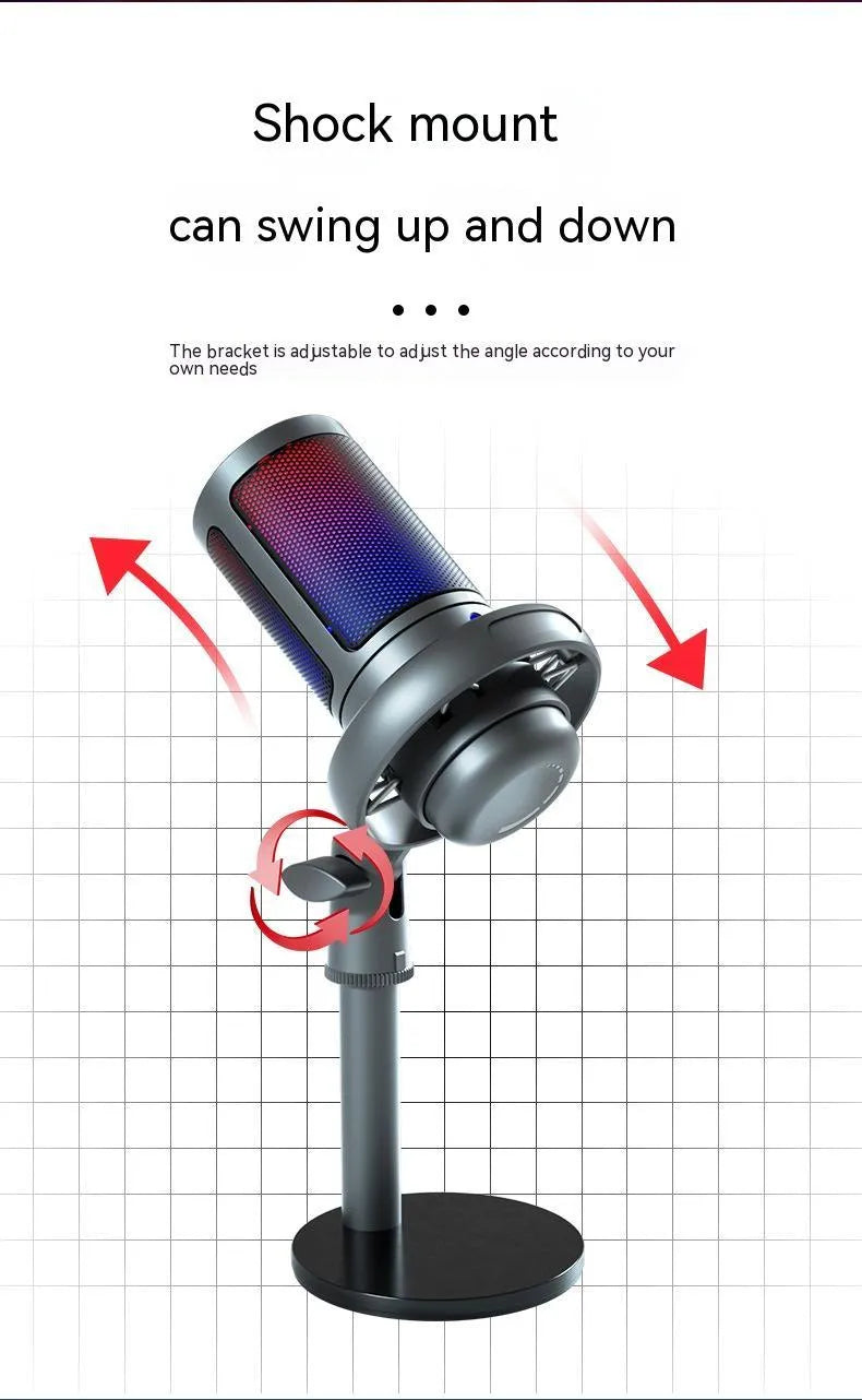 RGB condenser USB microphone for streaming in black, white or pink with 150cm cable