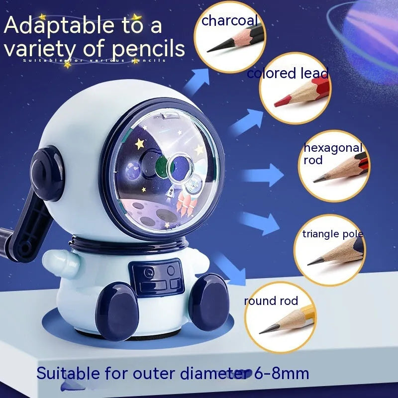 Astronaut cartoon pencil sharpener manual adjustable three-level anti-jamming mechanism
