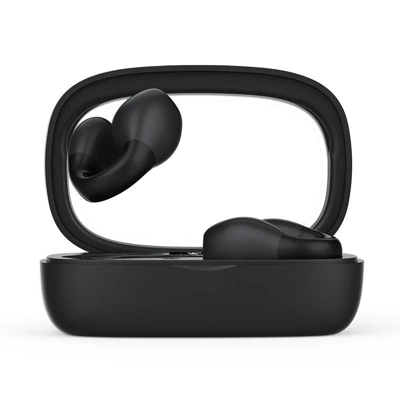 Holographic Acoustic clip-on Bluetooth headset in white with digital display screen and clip attachment
