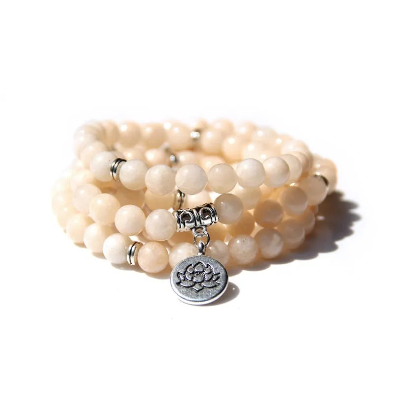 Women's vintage natural stone bracelet with a geometric lotus design in multiple colours.