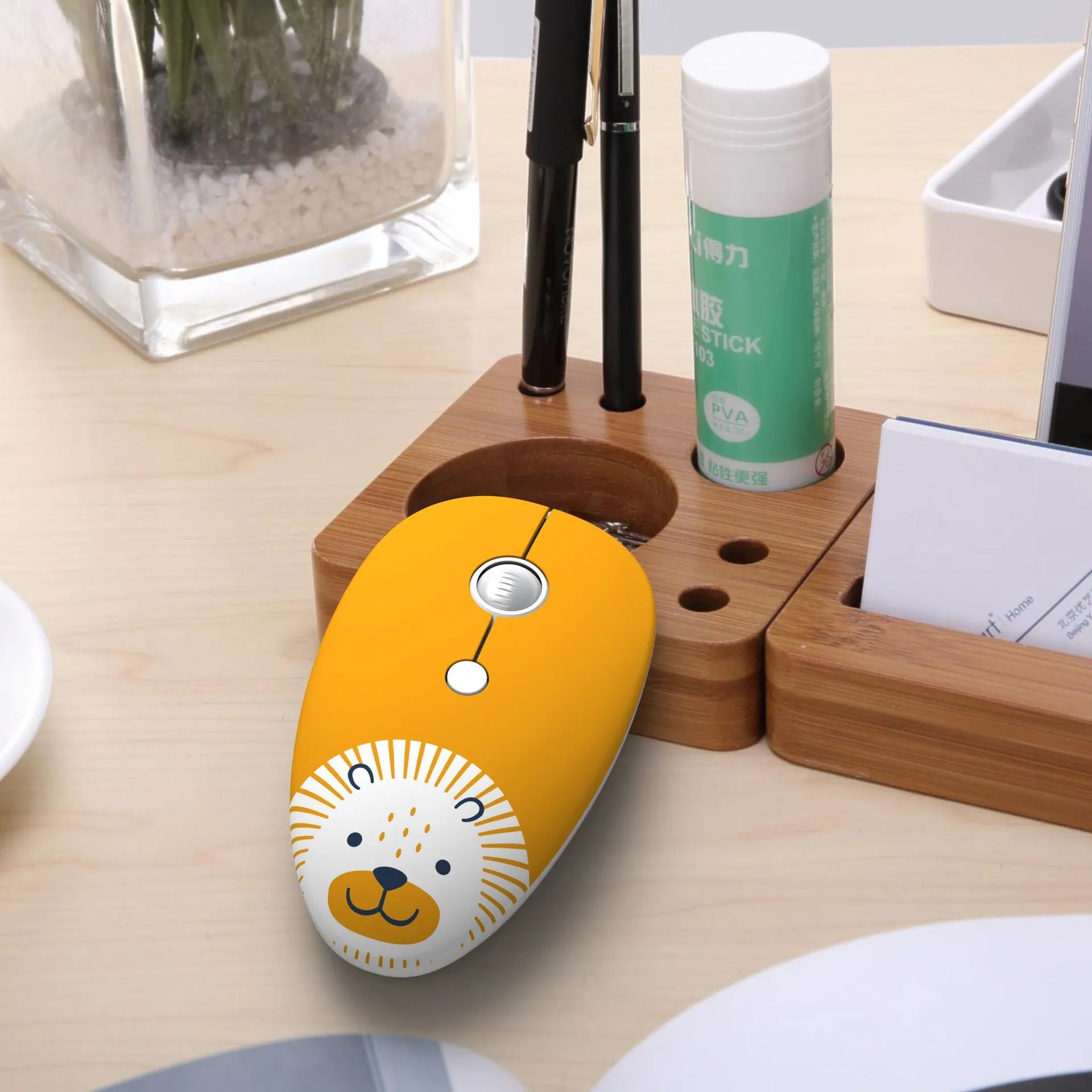 Compact wireless computer mouse with cartoon animal design in multiple colour options for laptop use