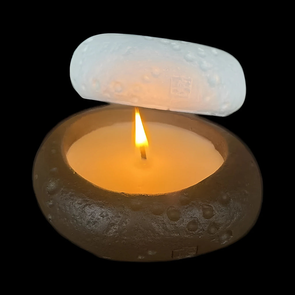 White cement fair-faced candlestick ornament for aromatherapy candles on a shelf