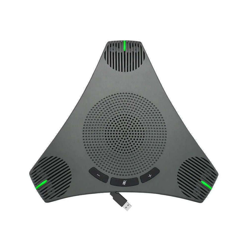 Wired USB plug-and-play microphone in black with compact desktop footprint, 5W power, 203.5x178.6x40mm dimensions