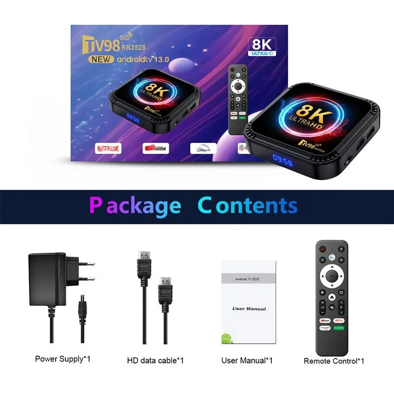 Compact HD Android Bluetooth TV set-top box with HDMI and WiFi, 96x16.8mm, available in 16G 32G 64G memory