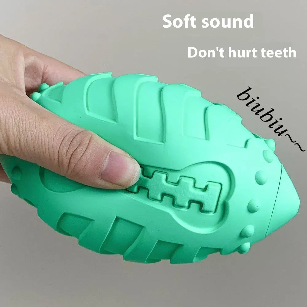 Light green or sapphire blue thickened rubber vocal rugby ball dog toy