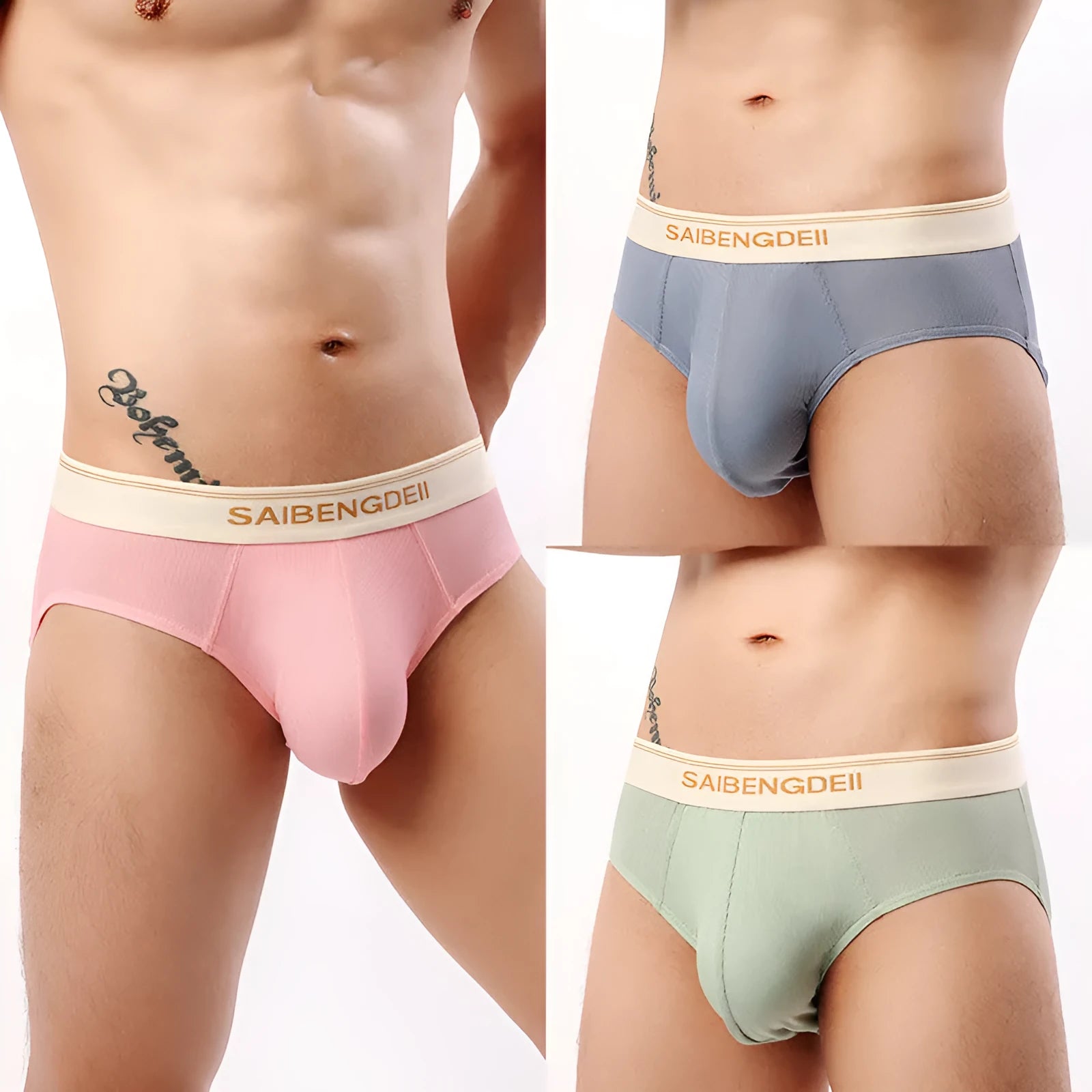 Men's thin breathable U convex briefs in solid colour, knitted polyester fabric, mid waist