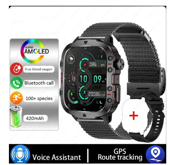 QX11 Smart Bluetooth Watch in black with TFT touch screen showing heart rate data.