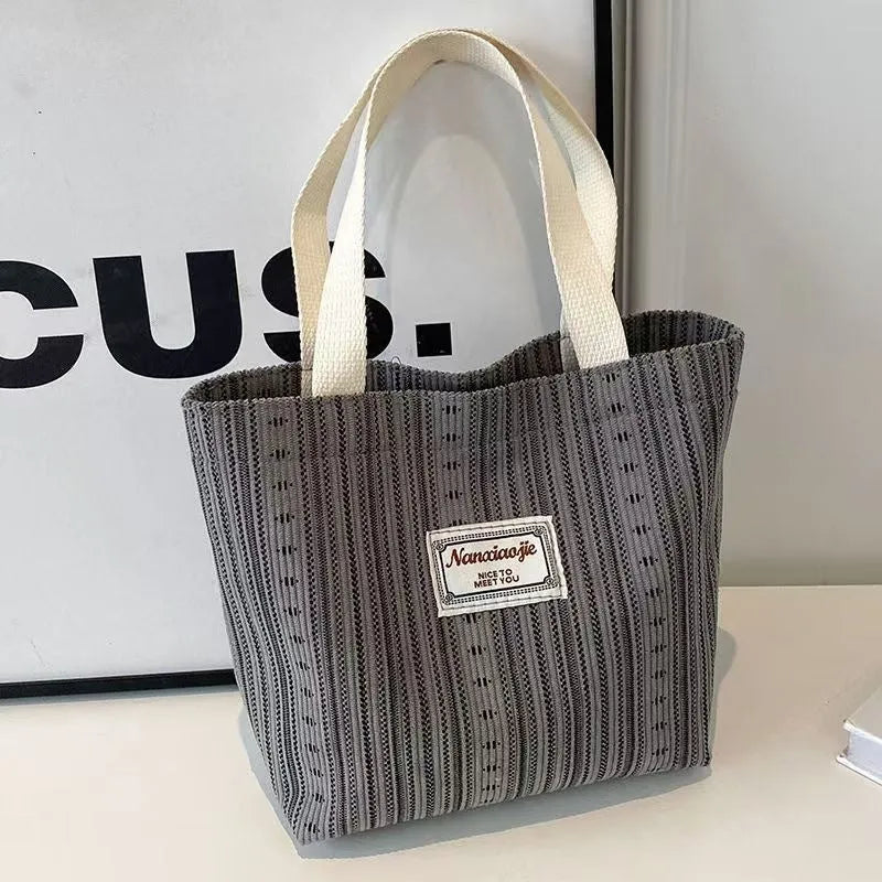 Japanese style corduroy bag in dark brown with large capacity and fresh sweet design