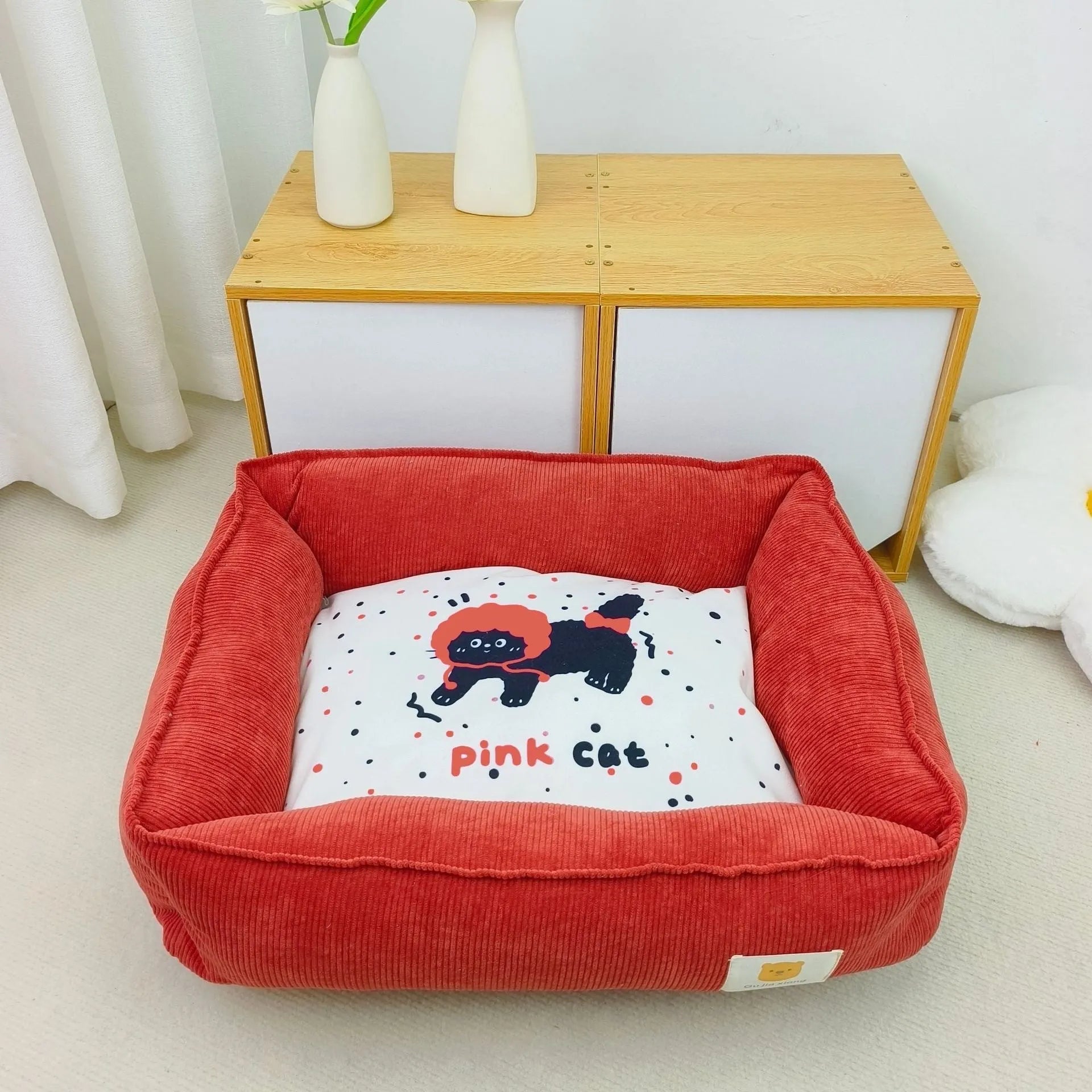 Light blue winter dog nest with soft velvet lining, shown in a 50x40cm size.