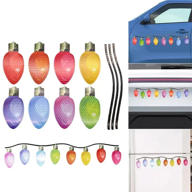 Christmas reflective magnetic light bulb set with 24 bulbs and 12 wires for car and refrigerator decoration