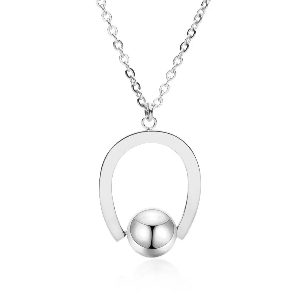 Stainless steel geometric pendant necklace with adjustable bead chain in gold or silver finish