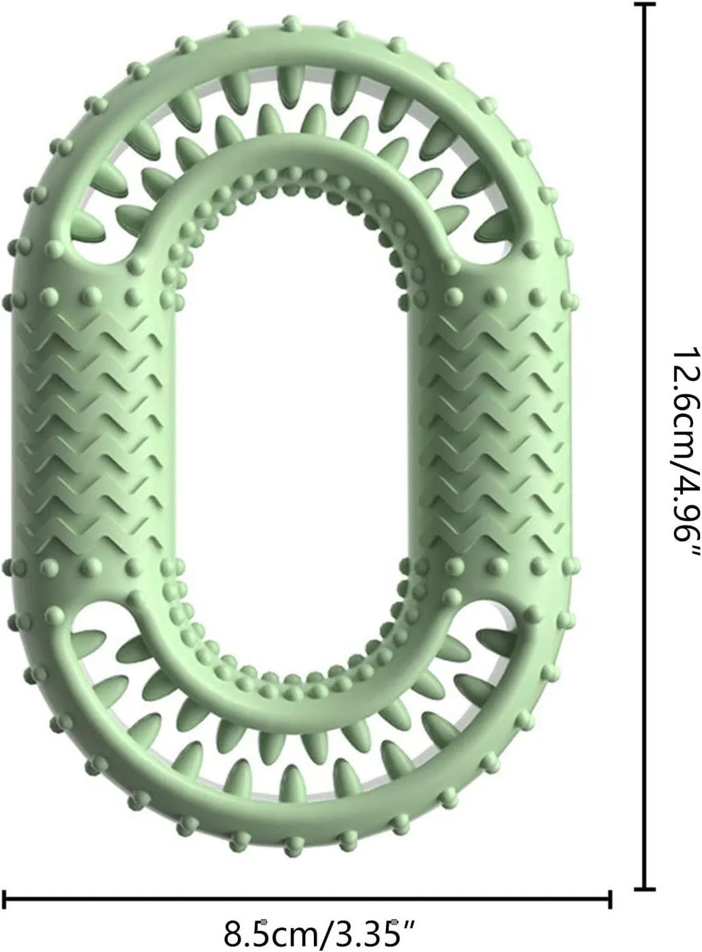 Blue O-ring shaped dog chew toy for aggressive chewers and dental health on a plain background.