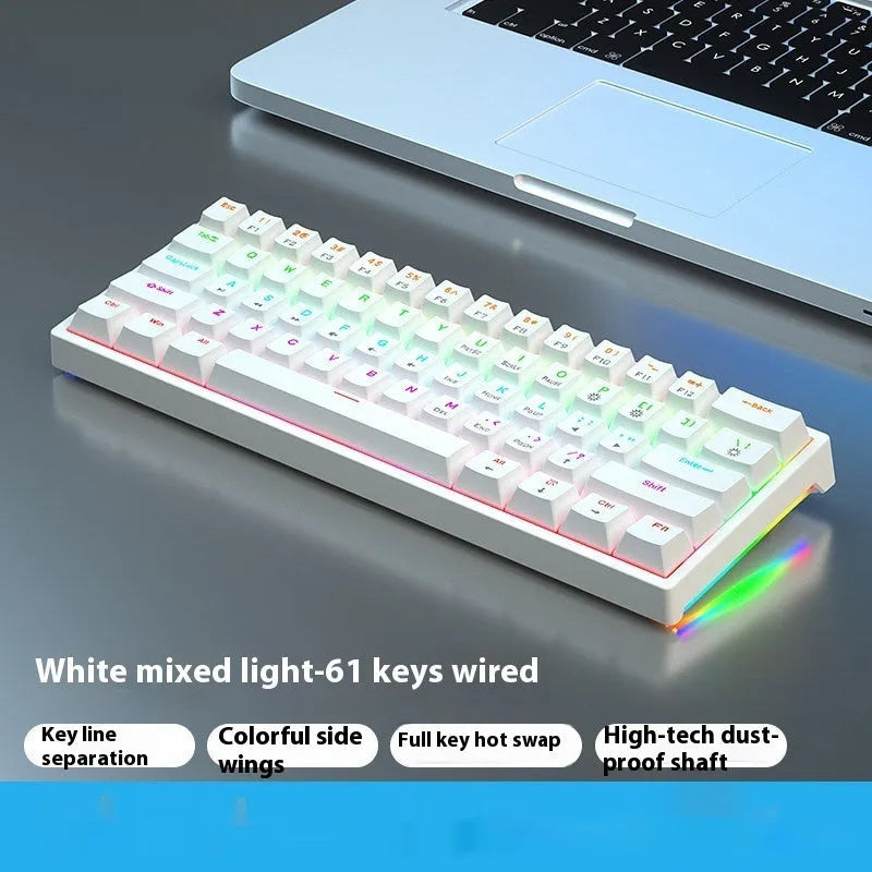 Small 61-key mechanical keyboard with wired USB connection and hot-swappable switches