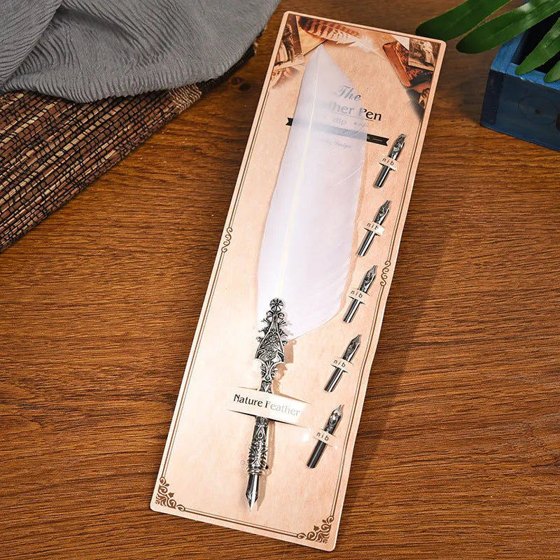 European retro vintage feather dip pen with zinc alloy shell in multiple colour options
