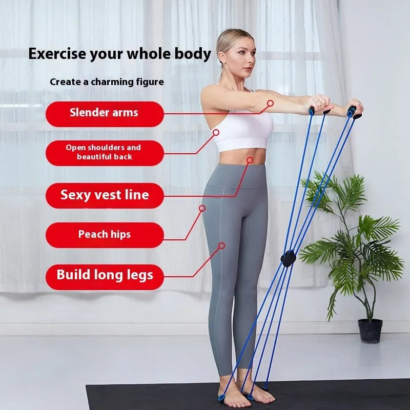 Blue eight character shoulder puller fitness device made of TPR rubber for women's exercise.