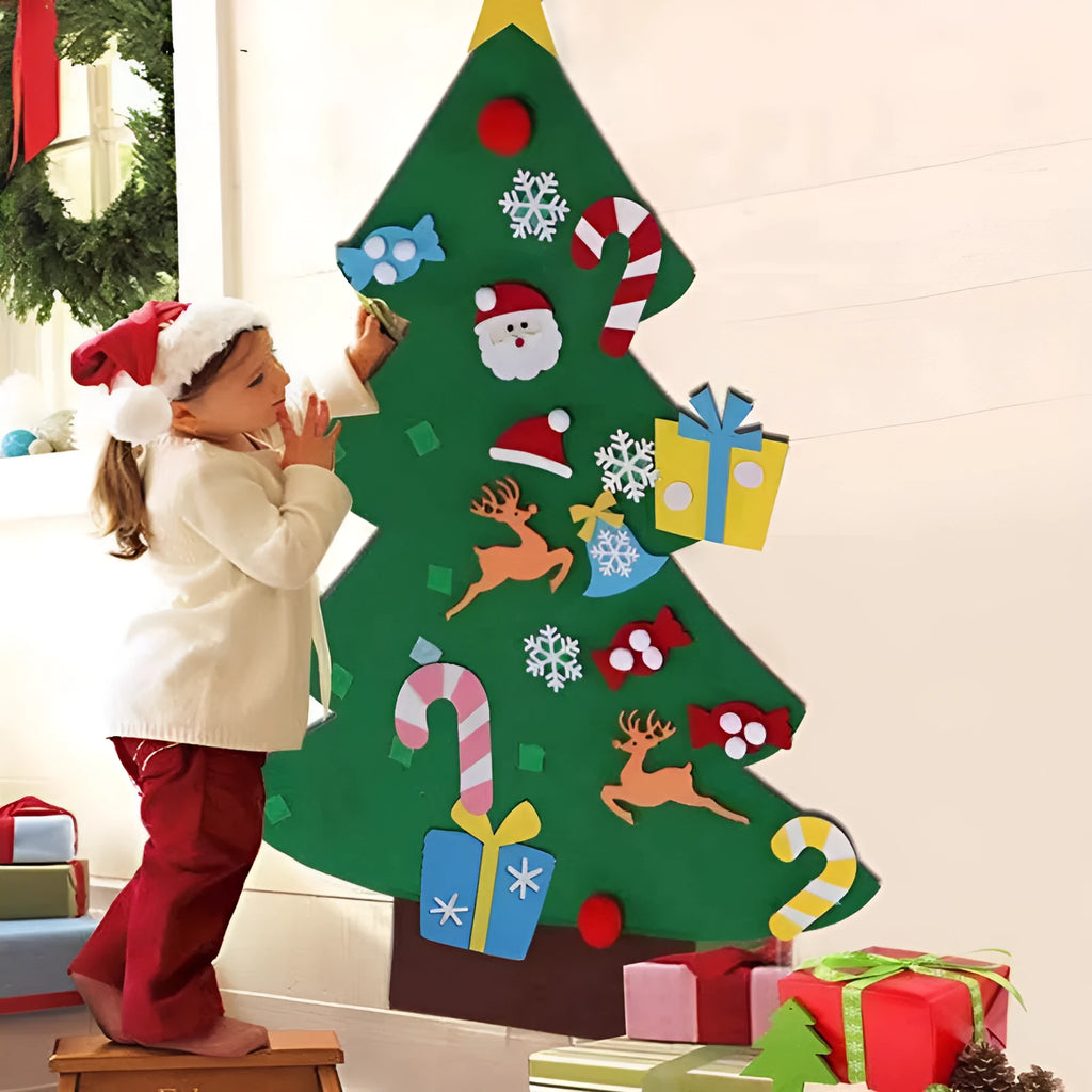 DIY felt Christmas tree multi-layer 3D design 98x70cm with 32 decorations snowflakes Santa reindeer