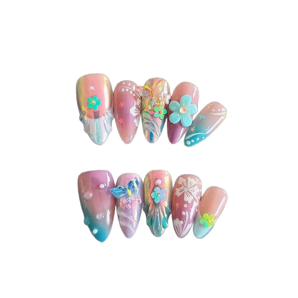 Handmade floral and butterfly nail sculpture charms in four sizes for almond nail art