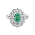 S925 silver emerald ring for women with a geometric design and an inlaid high carbon diamond centre stone.