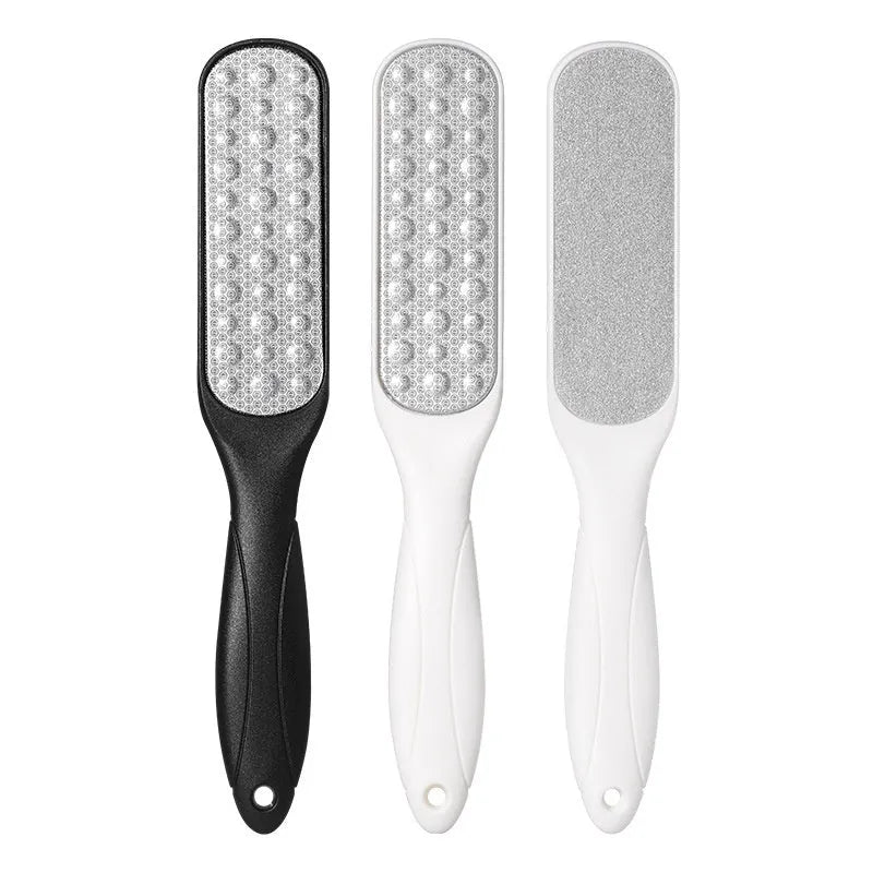 Stainless steel double-sided foot grinder file for hard skin removal.
