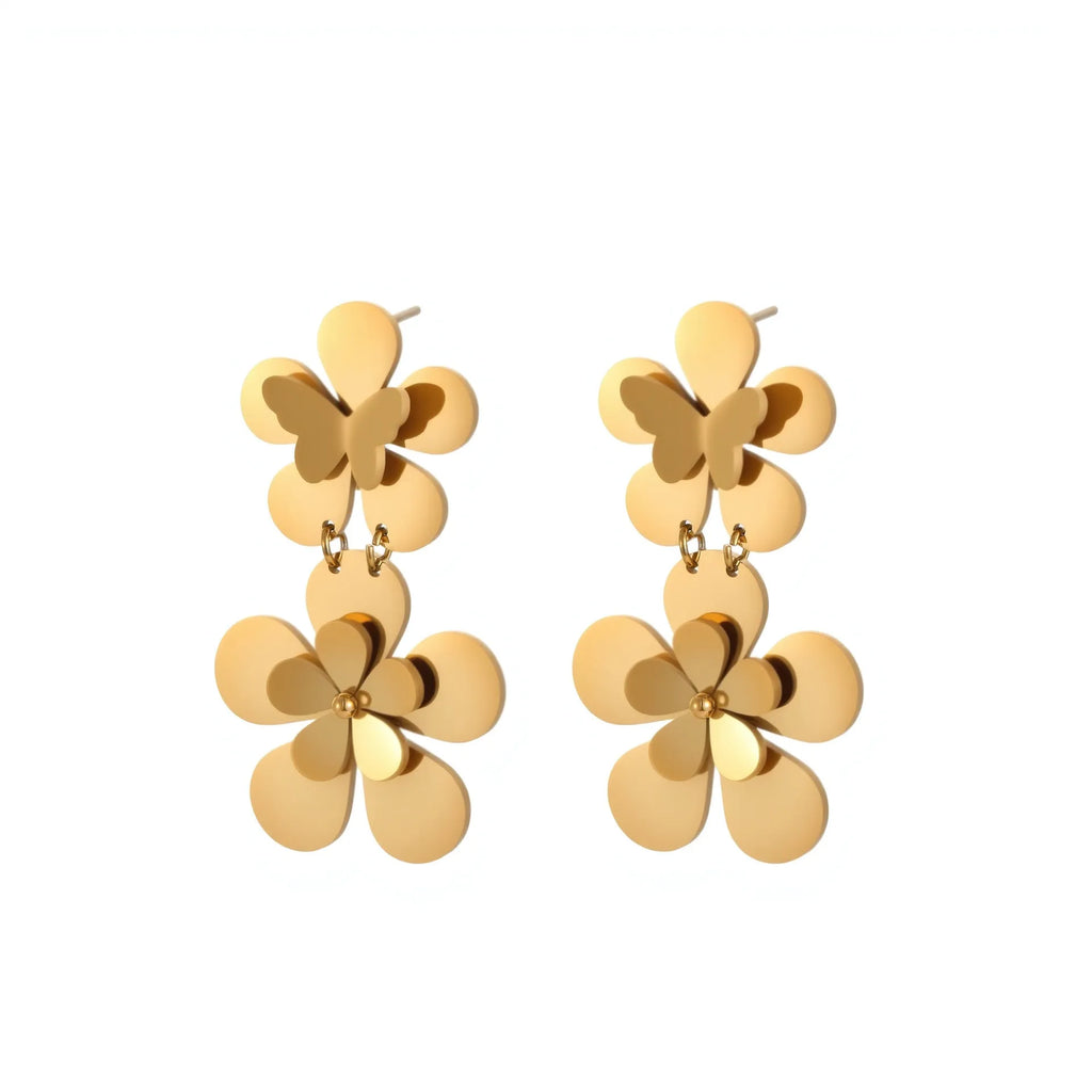 Gold electroplated butterfly flower earrings for women with stainless steel construction and animal zodiac styling