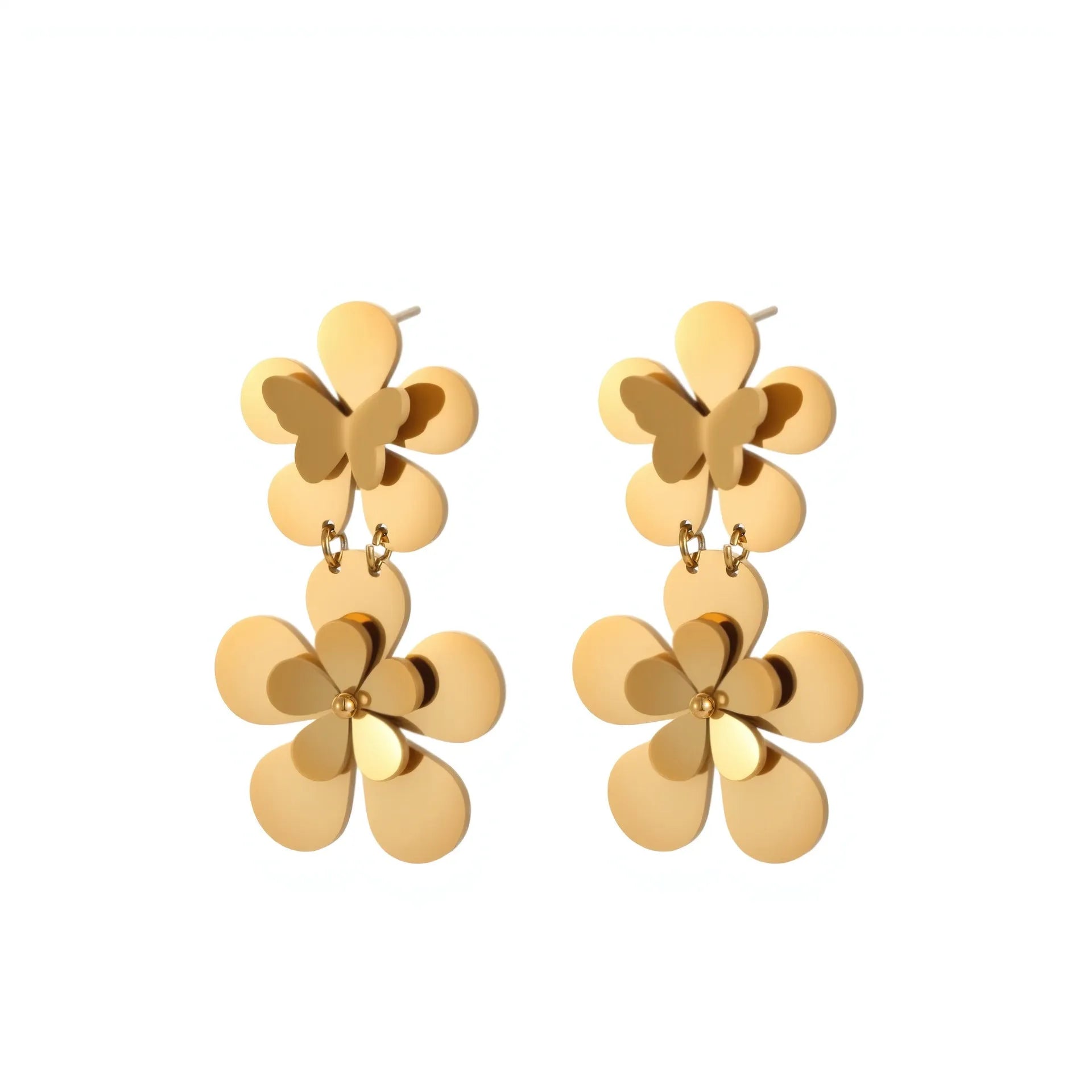 Gold electroplated butterfly flower earrings for women with stainless steel construction and animal zodiac styling