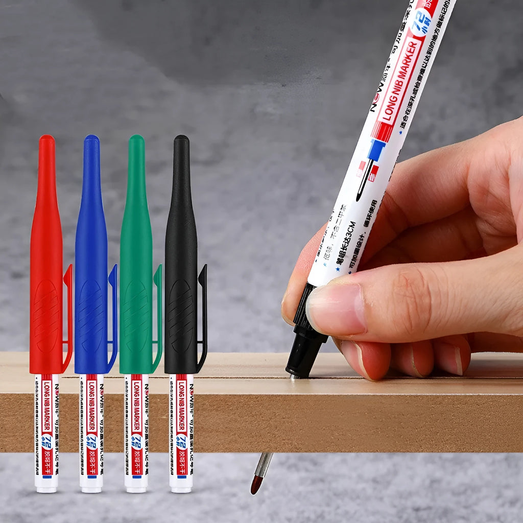 Oil-based quick-drying woodworking marker pen in four colour options showing 15.2 cm length