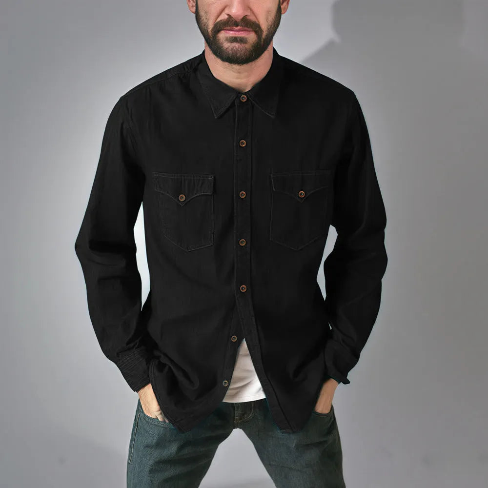 Men's regular fit denim cardigan coat in khaki, available in sizes S to 3XL