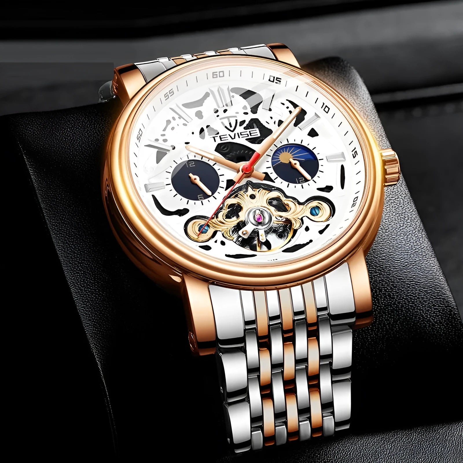 Men's mechanical tourbillon watch with luminous hands on waterproof 16.5mm case