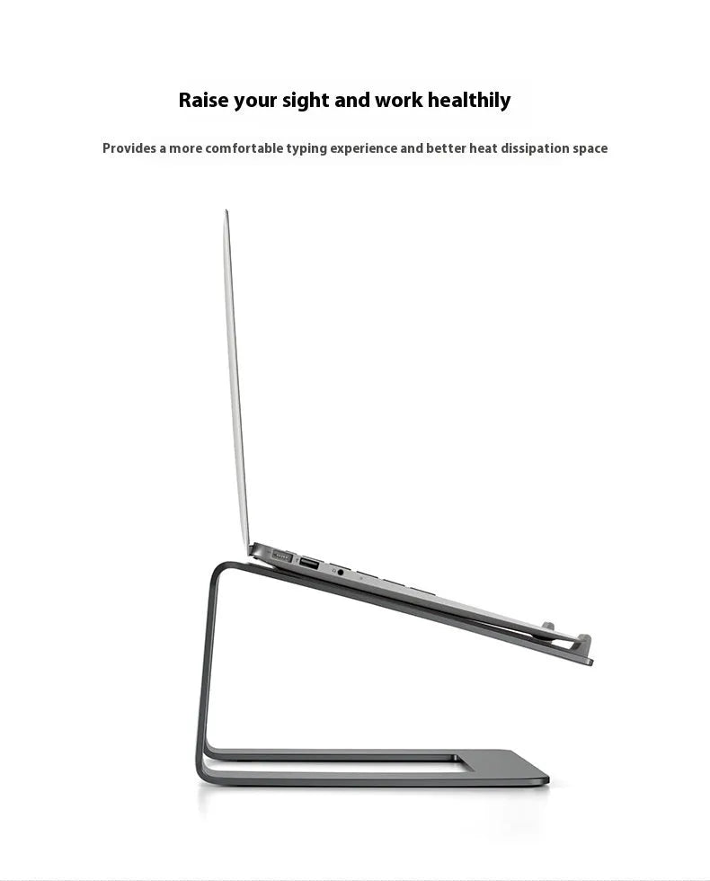 Black aluminium alloy laptop stand measuring 29.9 x 25.8 x 18.5 cm for 13-17 inch notebooks